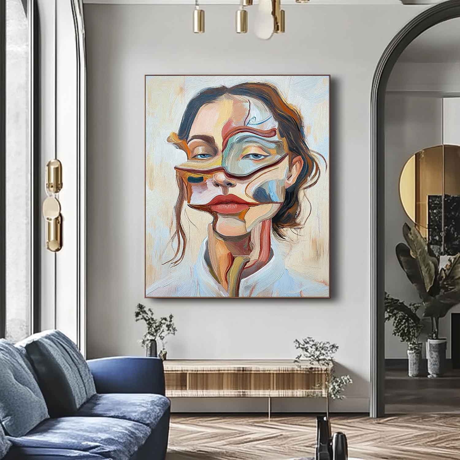 Wall Art Abstract Woman Beige Blue Contemporary