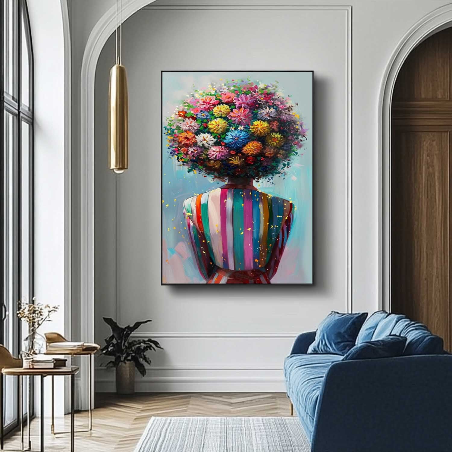 Multihued Blooms Hair Abstract Lady Wall Art