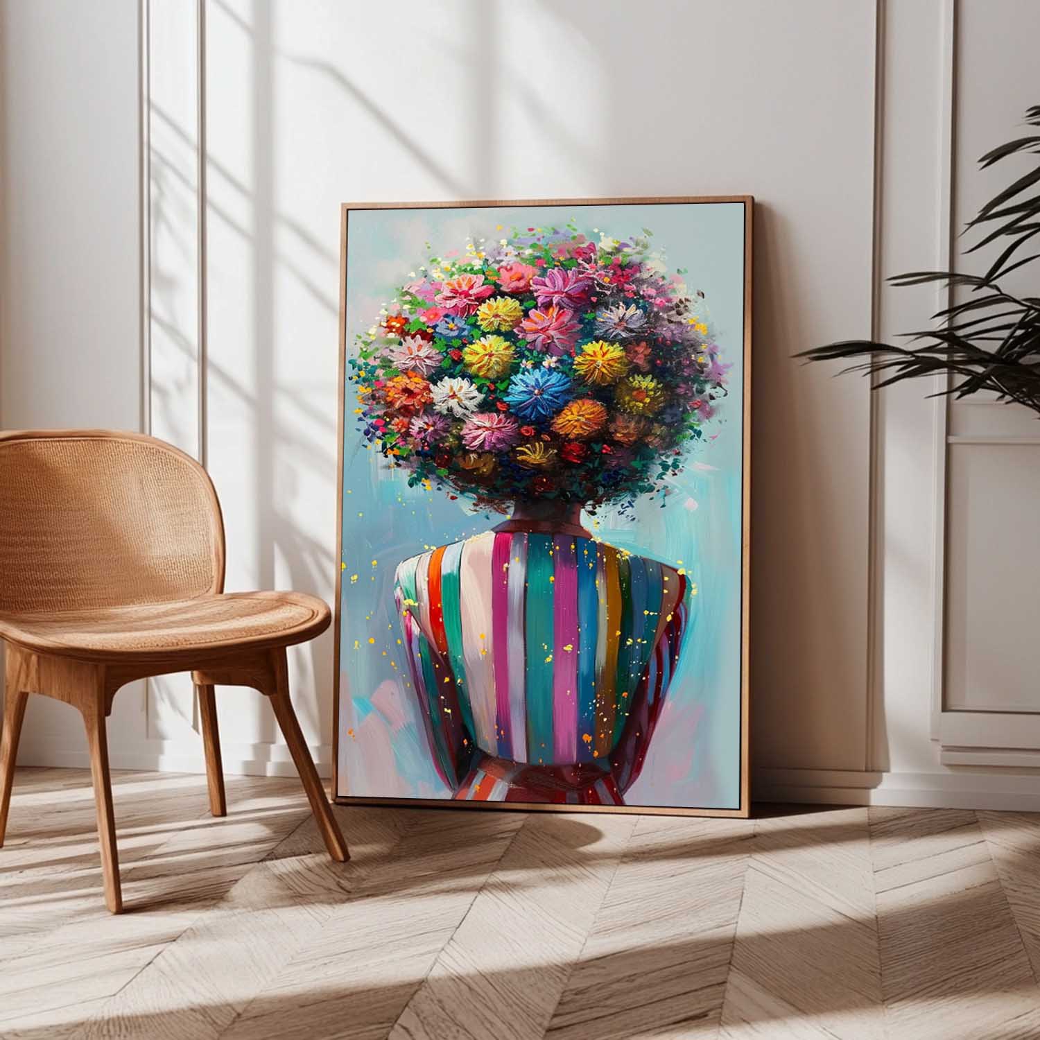 Multihued Blooms Hair Abstract Lady Wall Art