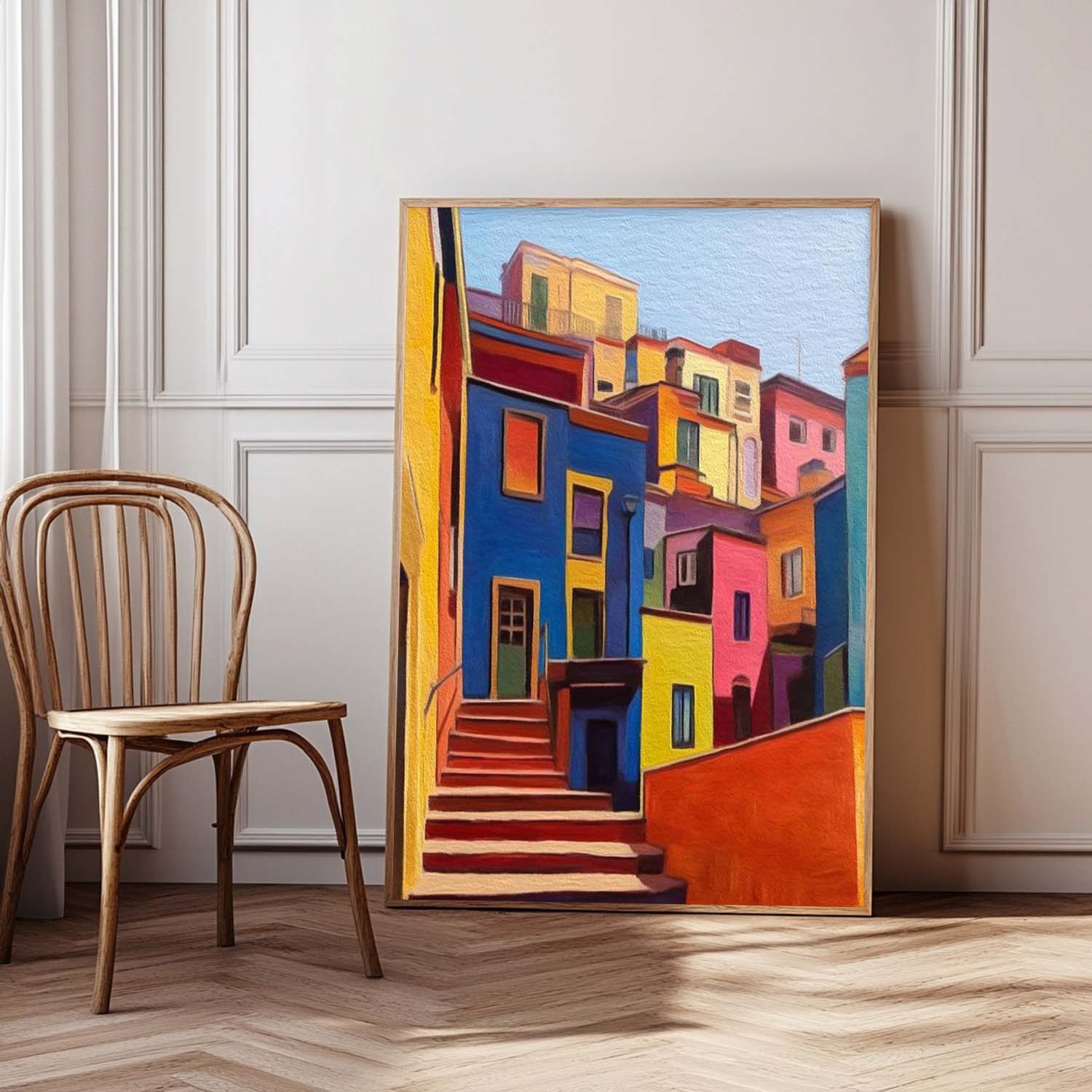 Wall Art Architecture Colorful Hillside Town