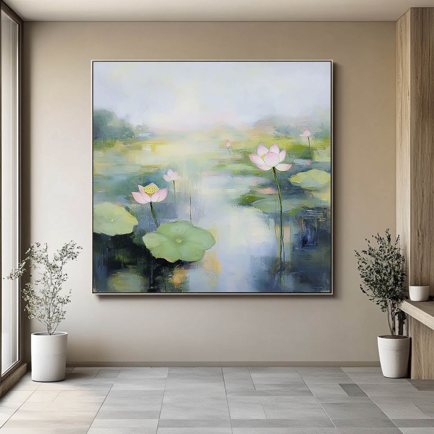 Wall Art Flower Misty Lotus Pond Landscape