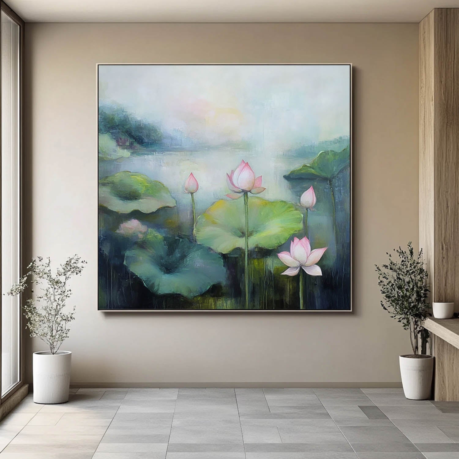 Wall Art Flower Serene Lotus Pond Tranquil