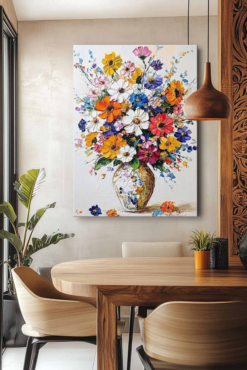 Bohemian Multicolor Wildflower Bouquet Oil Painting