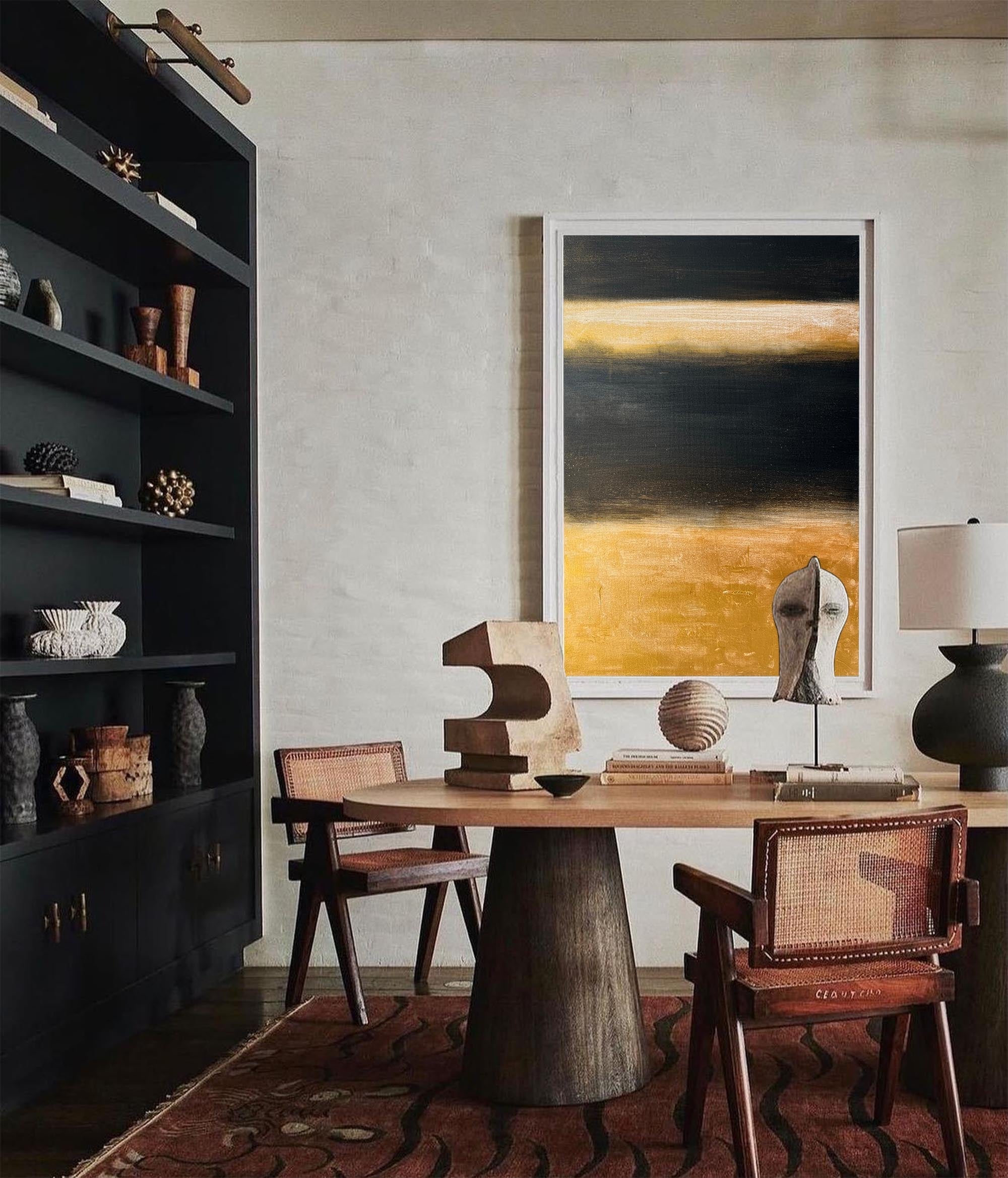 Luxury Gold Black Abstract Linen Painting