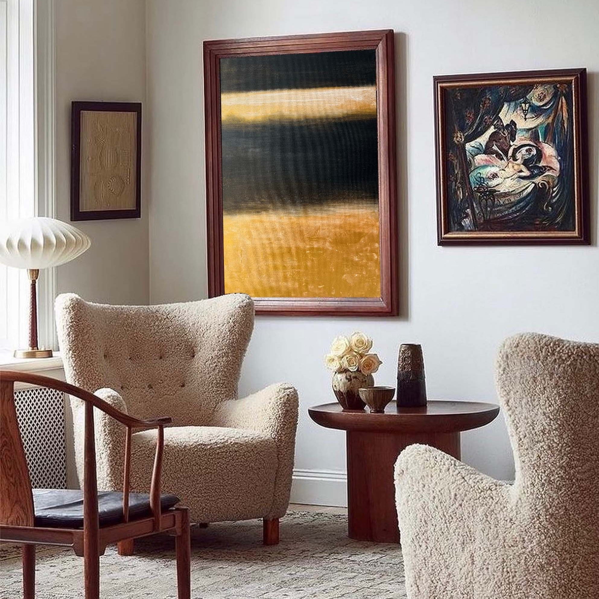 Luxury Gold Black Abstract Linen Painting