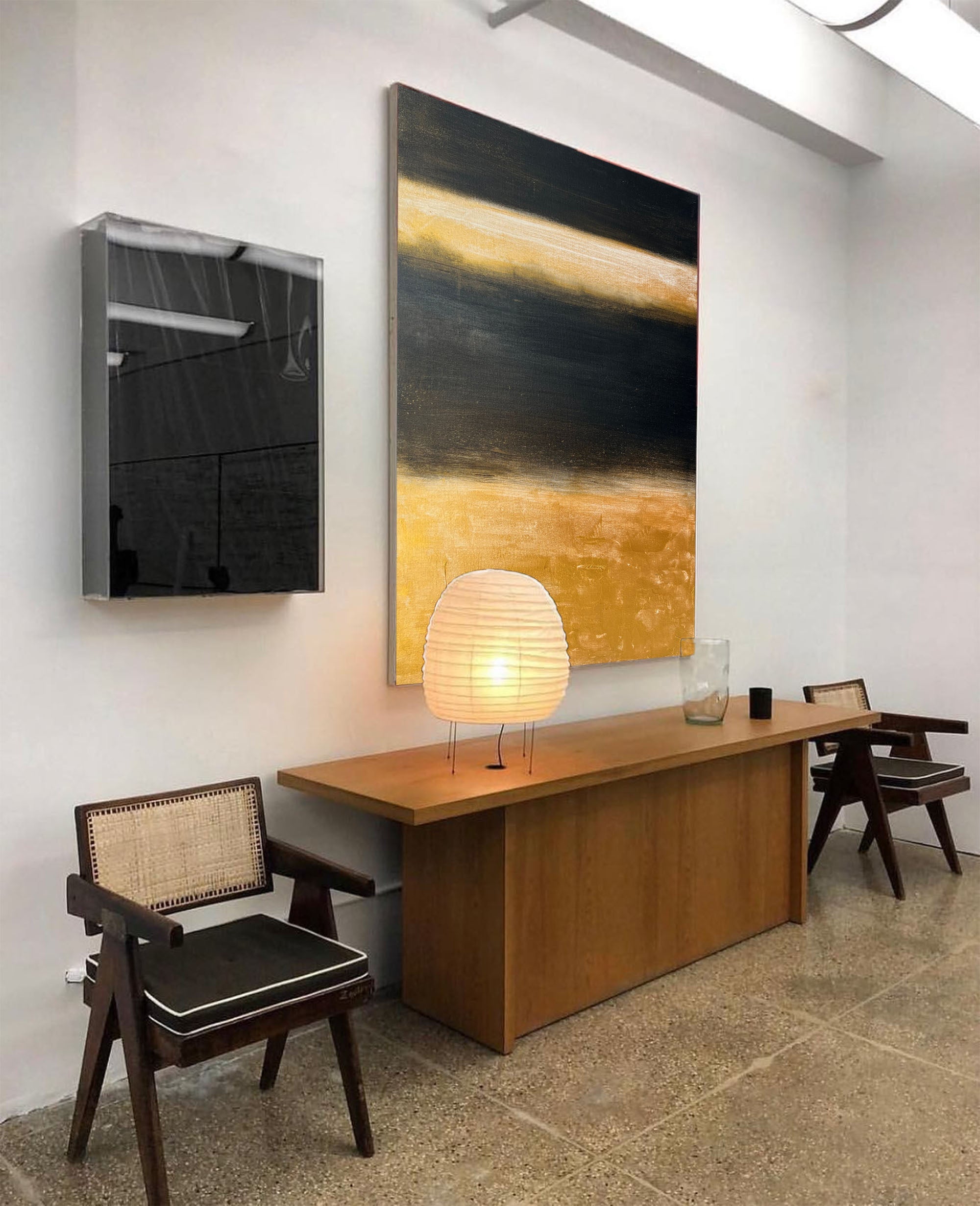 Luxury Gold Black Abstract Linen Painting