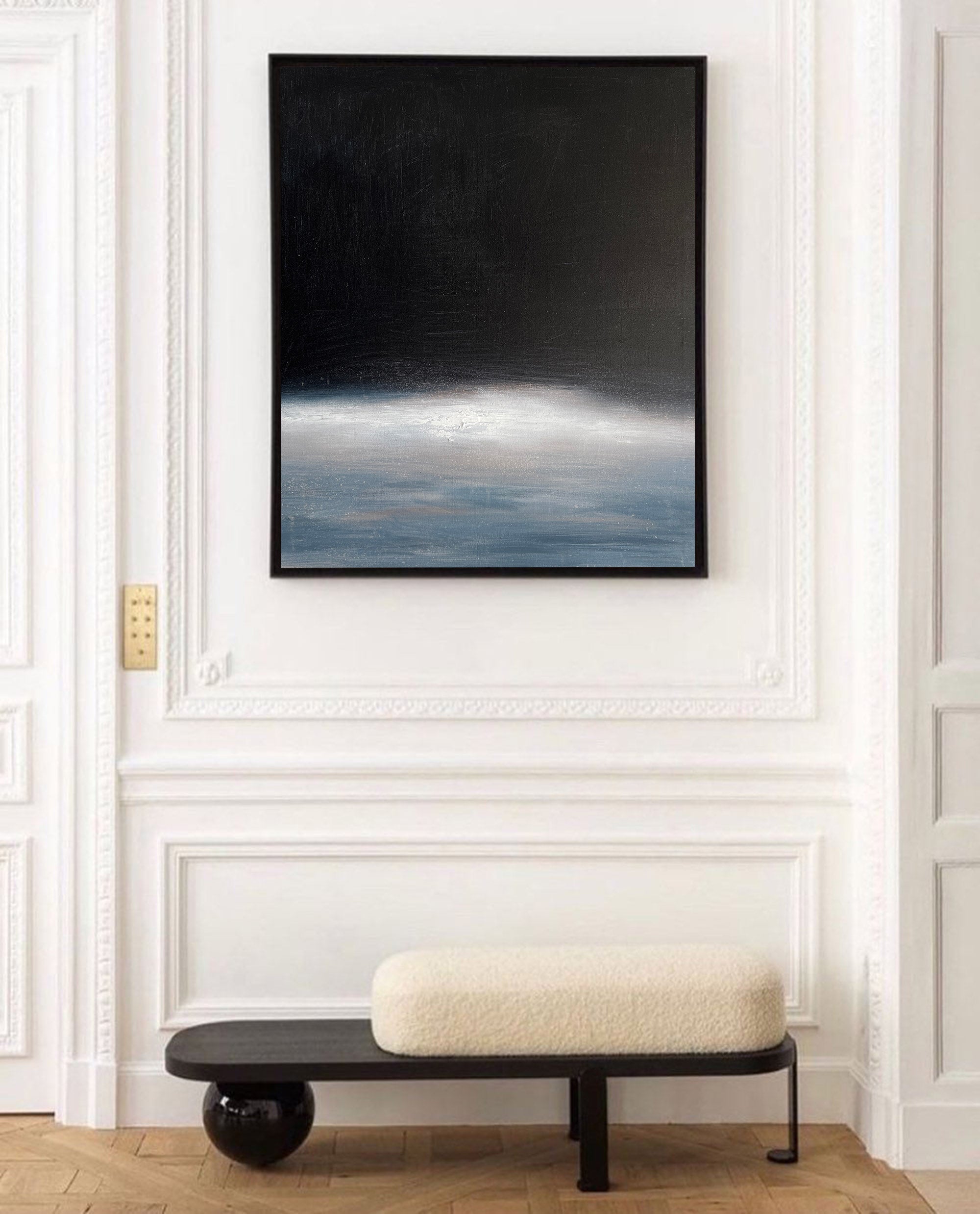 Dark Misty Ocean Horizon Abstract Linen Canvas Wall Decoration