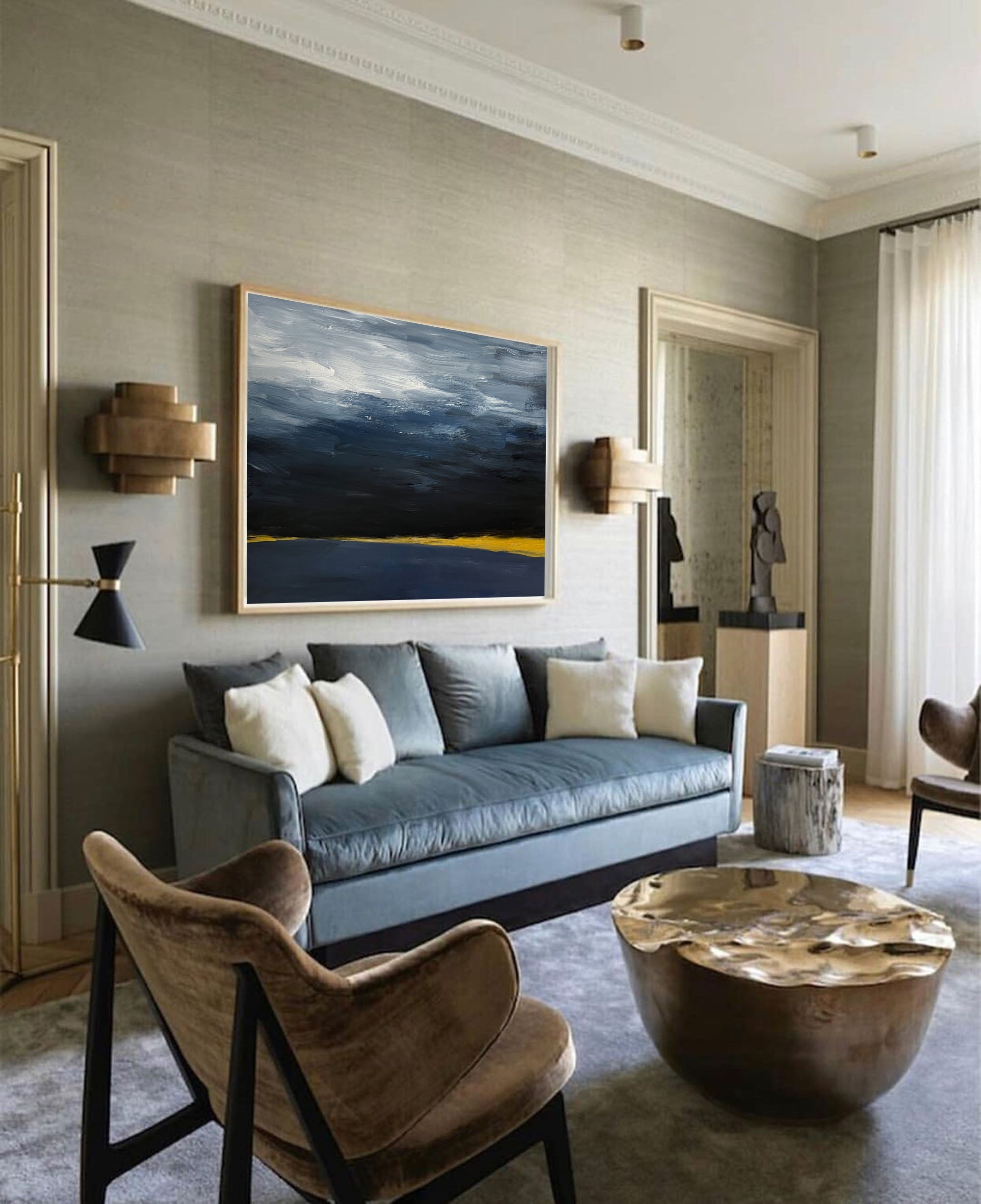 Minimalist Blue Black Gold Abstract Art