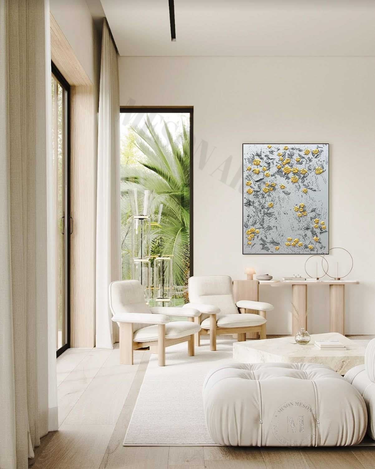Wall Art Vertical 3D Impasto Yellow Rose