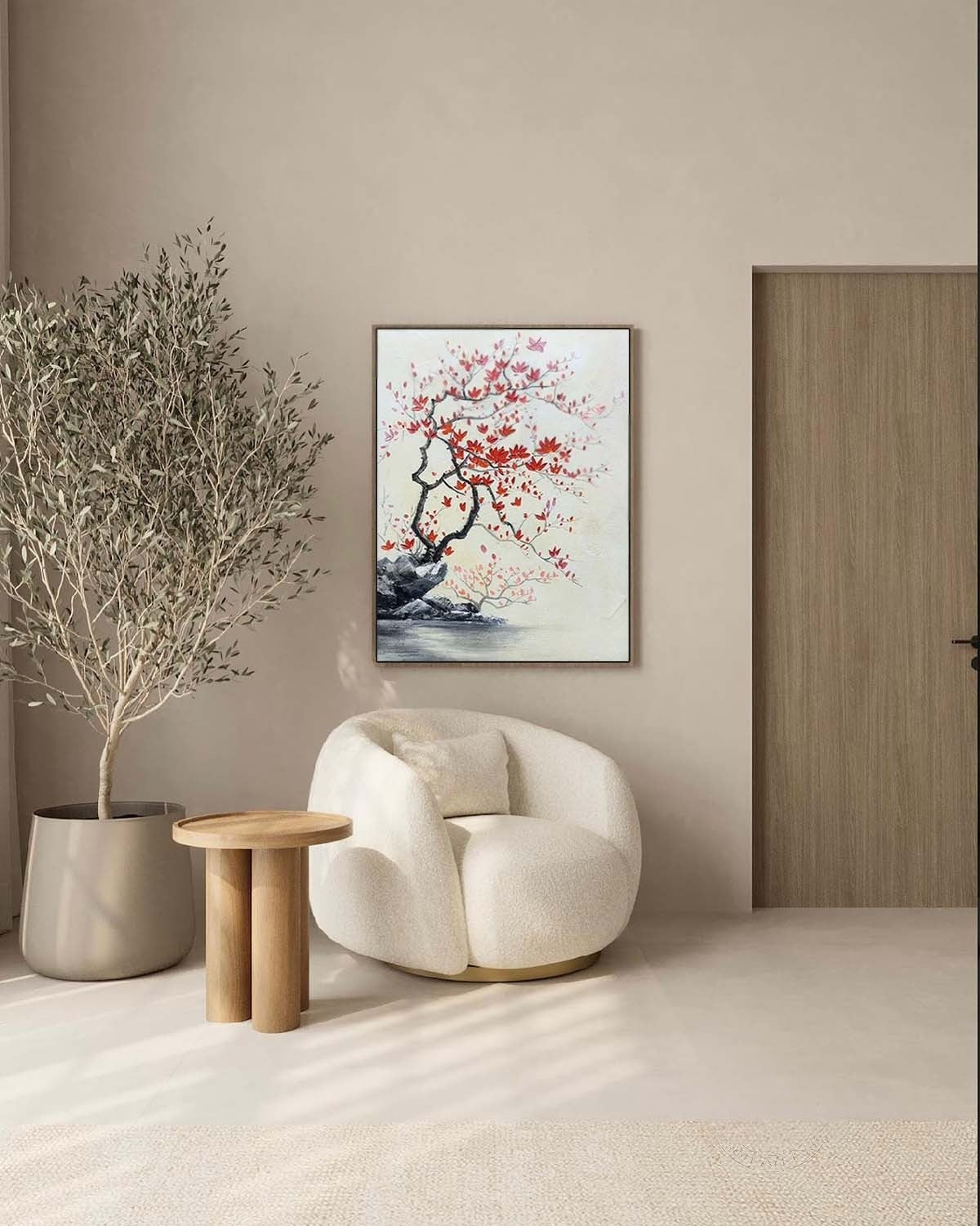 Wall Art Oriental Maple Blossom Rock Landscape