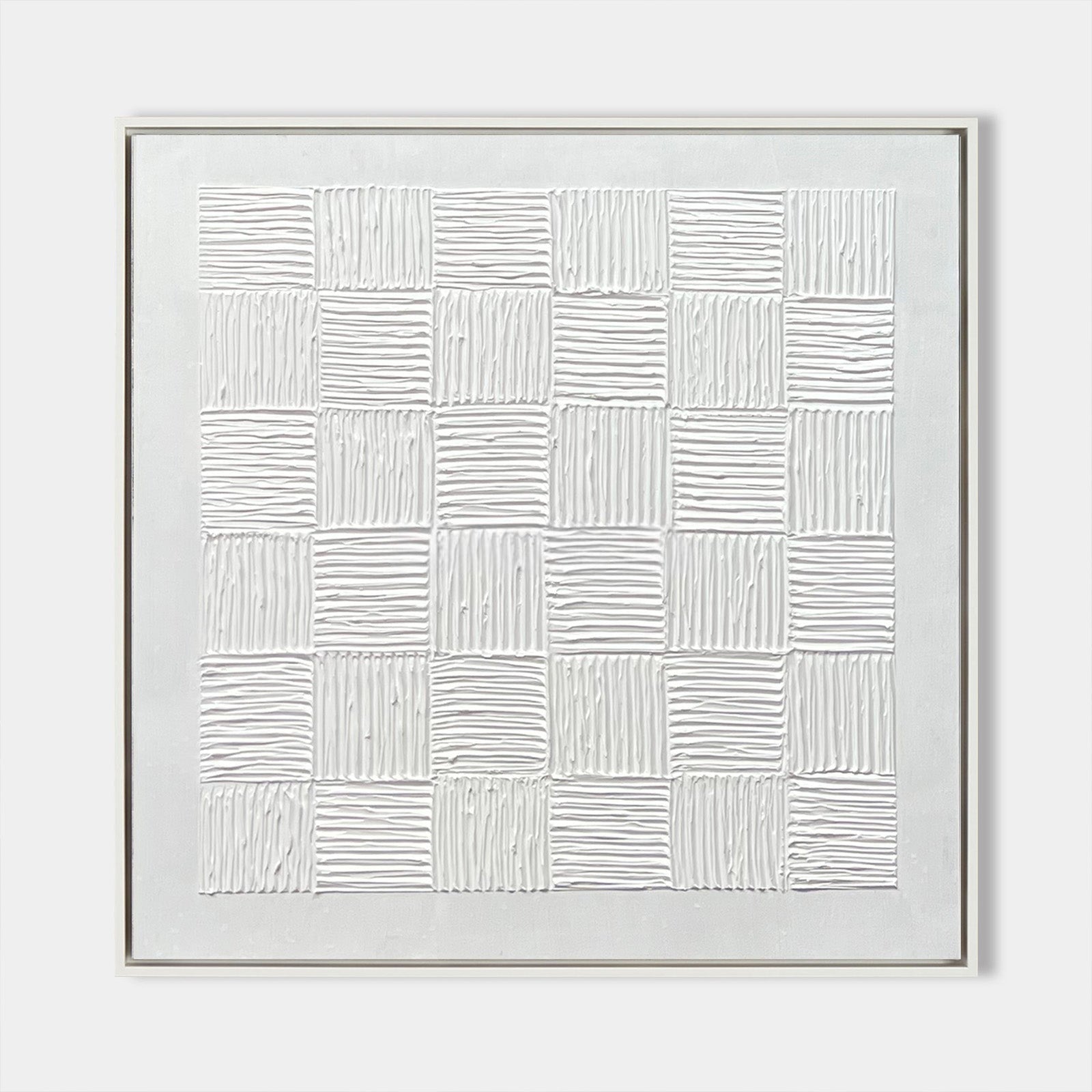 White Textured Checkerboard Oil Painting