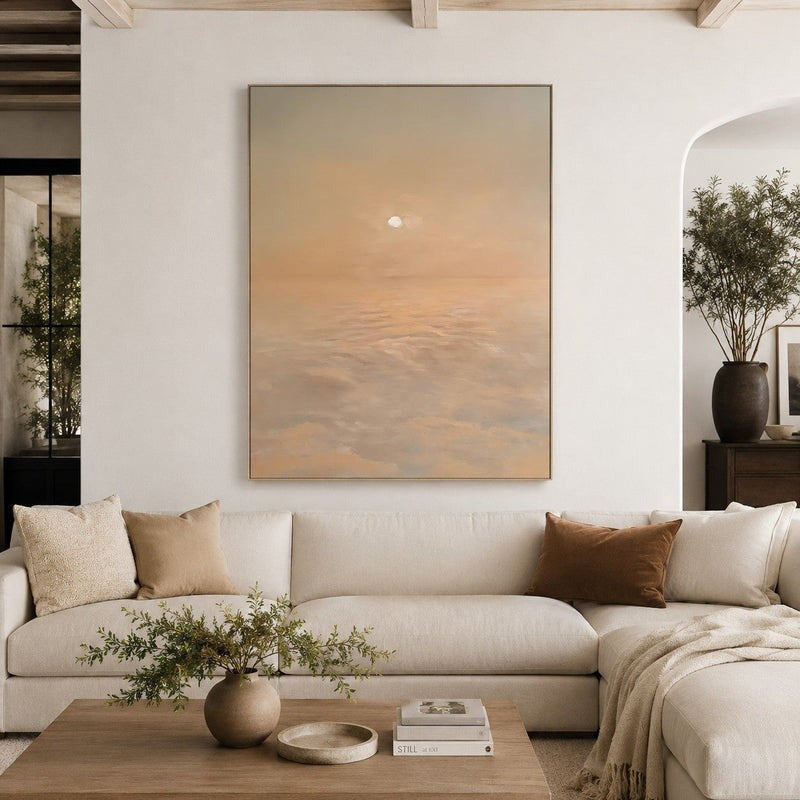 Serene Coastal Sunrise Landscape Oil Painting