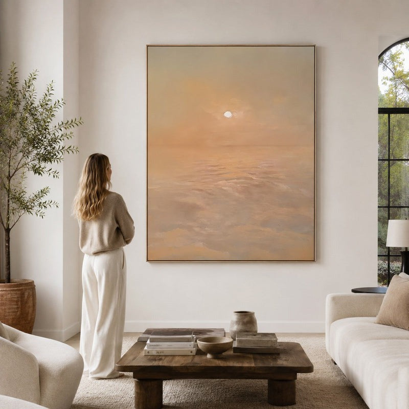 Serene Coastal Sunrise Landscape Oil Painting