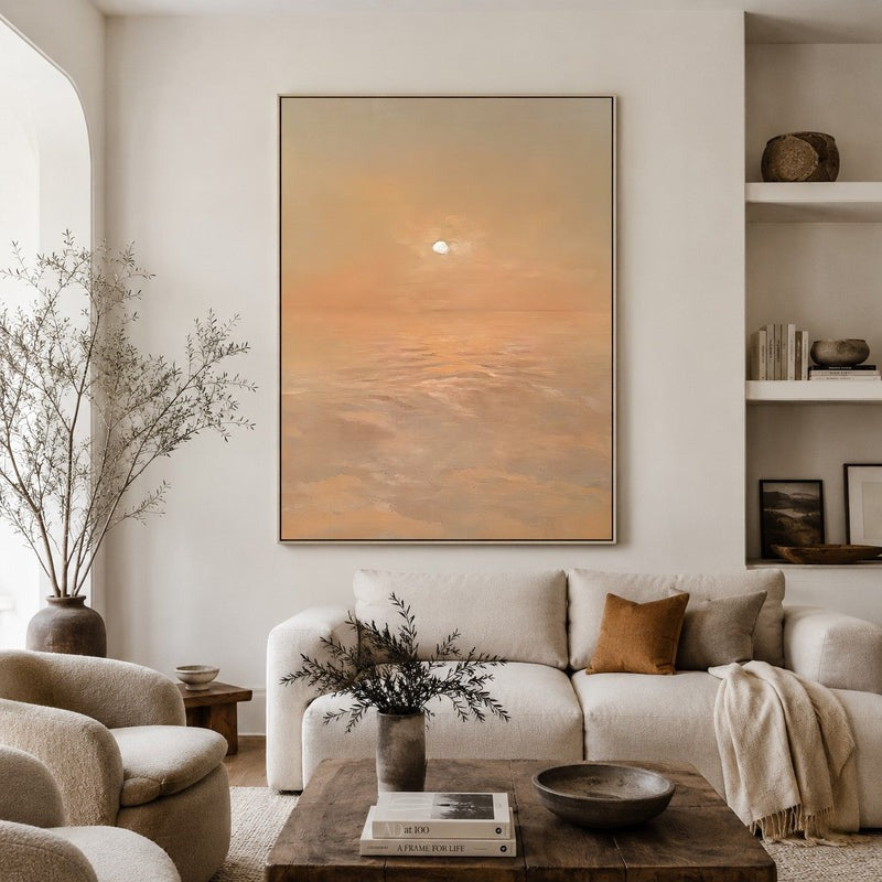 Serene Coastal Sunrise Landscape Oil Painting