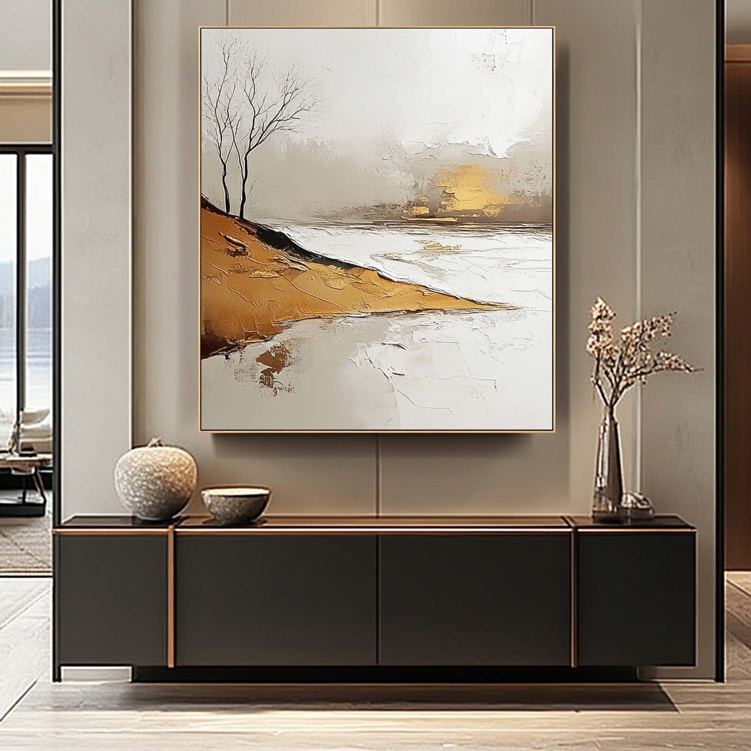 Wall Art Minimalist Riverside Landscape Winter