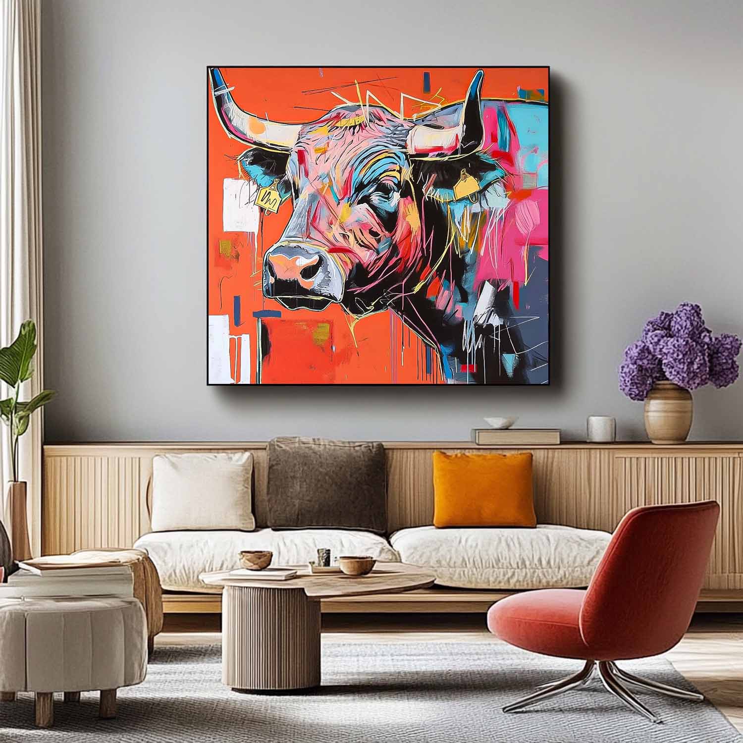 Wall Art Animal Contemporary Abstract Bull