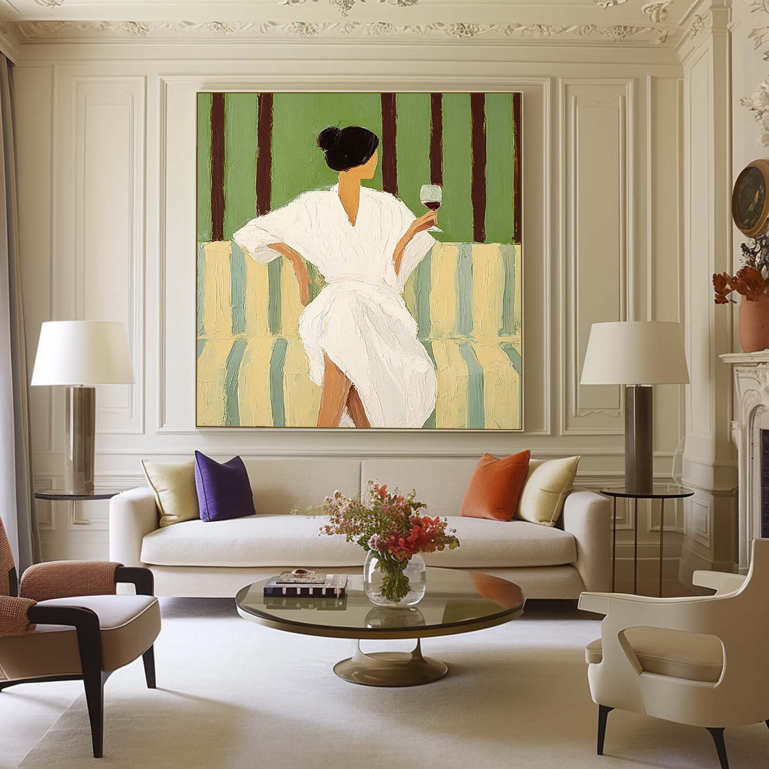 Wall Art Fashion Woman Green White Contemporary