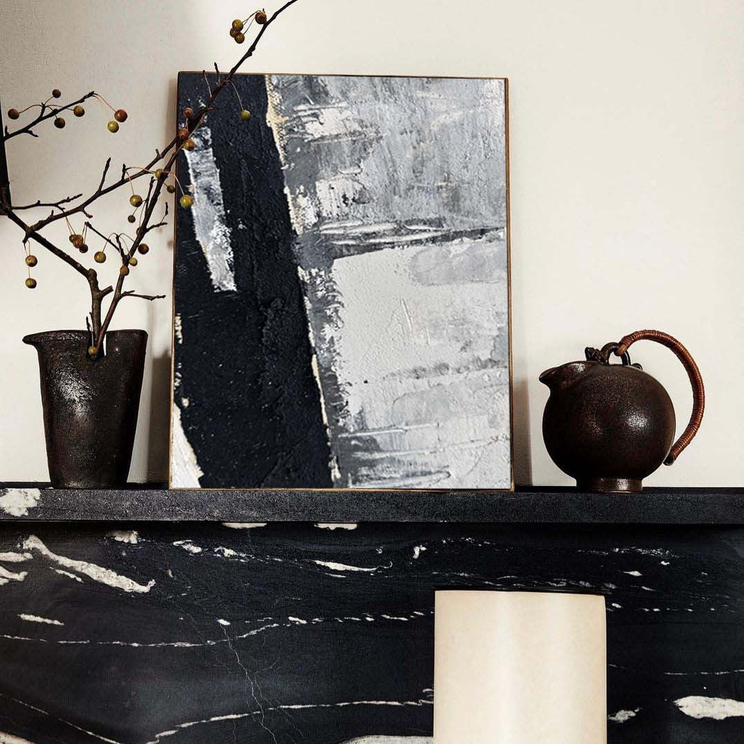 Abstract Black Gray Textured Oil Painting