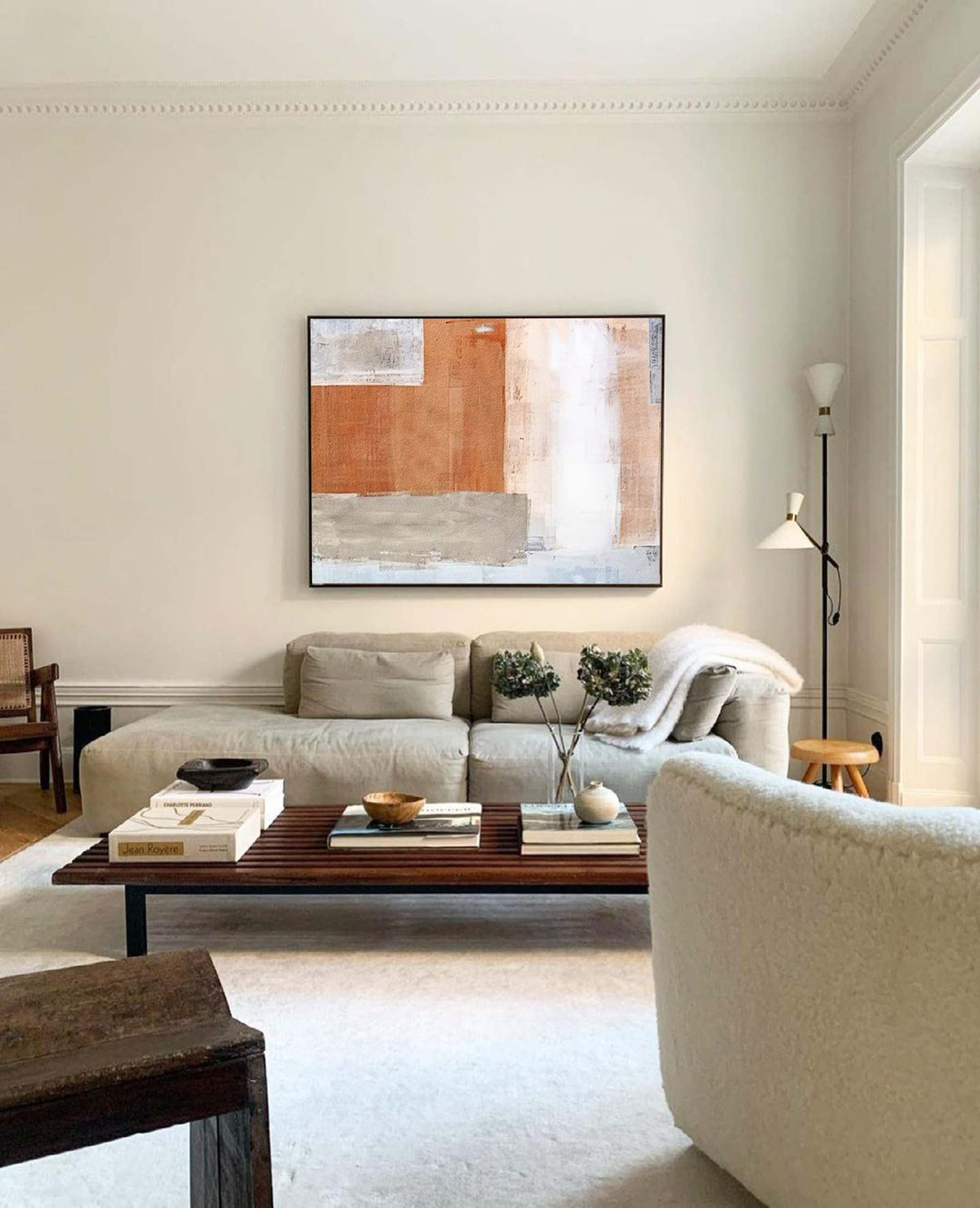 Terracotta Neutral Block Abstract Impasto Canvas Wall