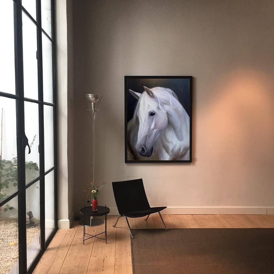 White Horse Portrait Oil Painting Wall Art