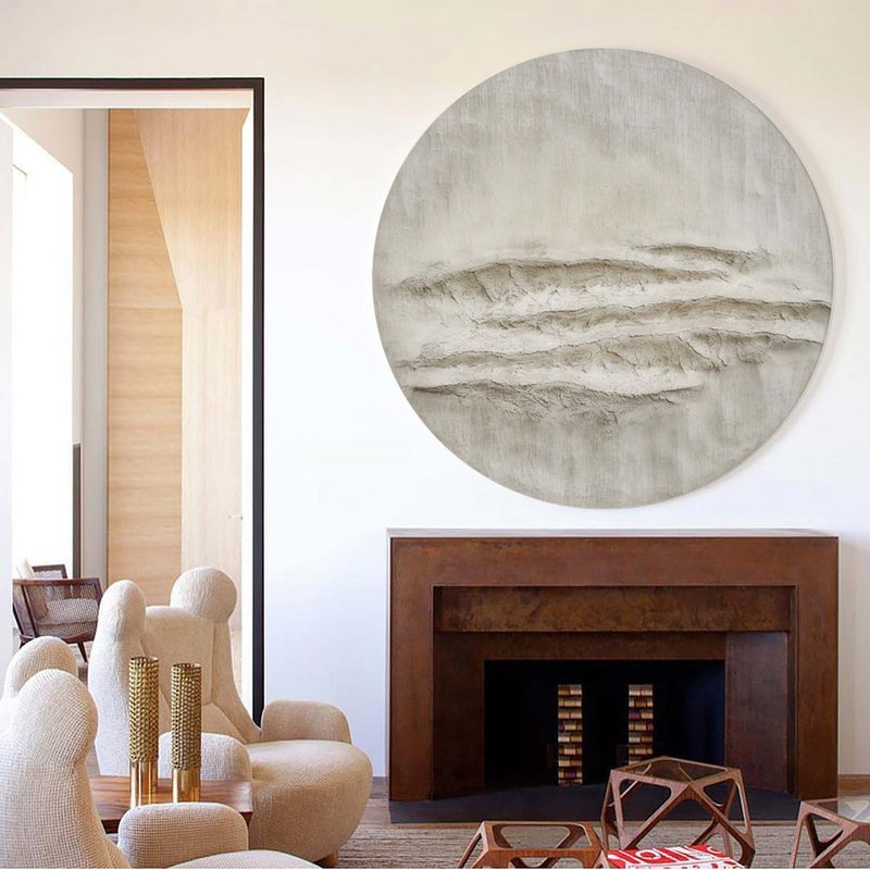 Round Beige Textured Minimalist Painting