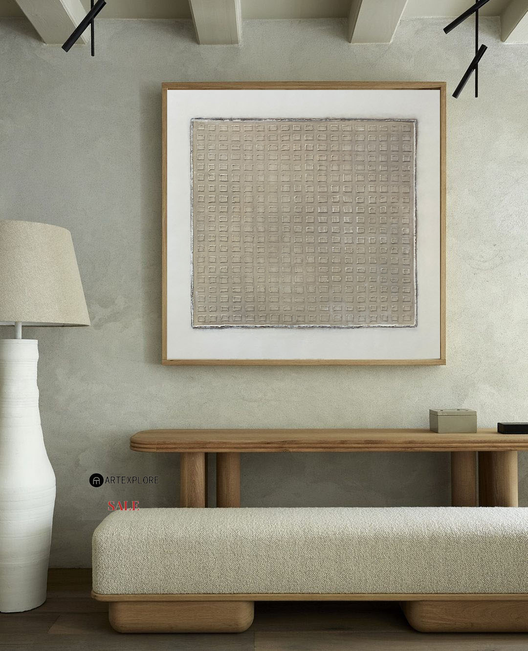 Burri Style Neutral Textured Square Canvas Art