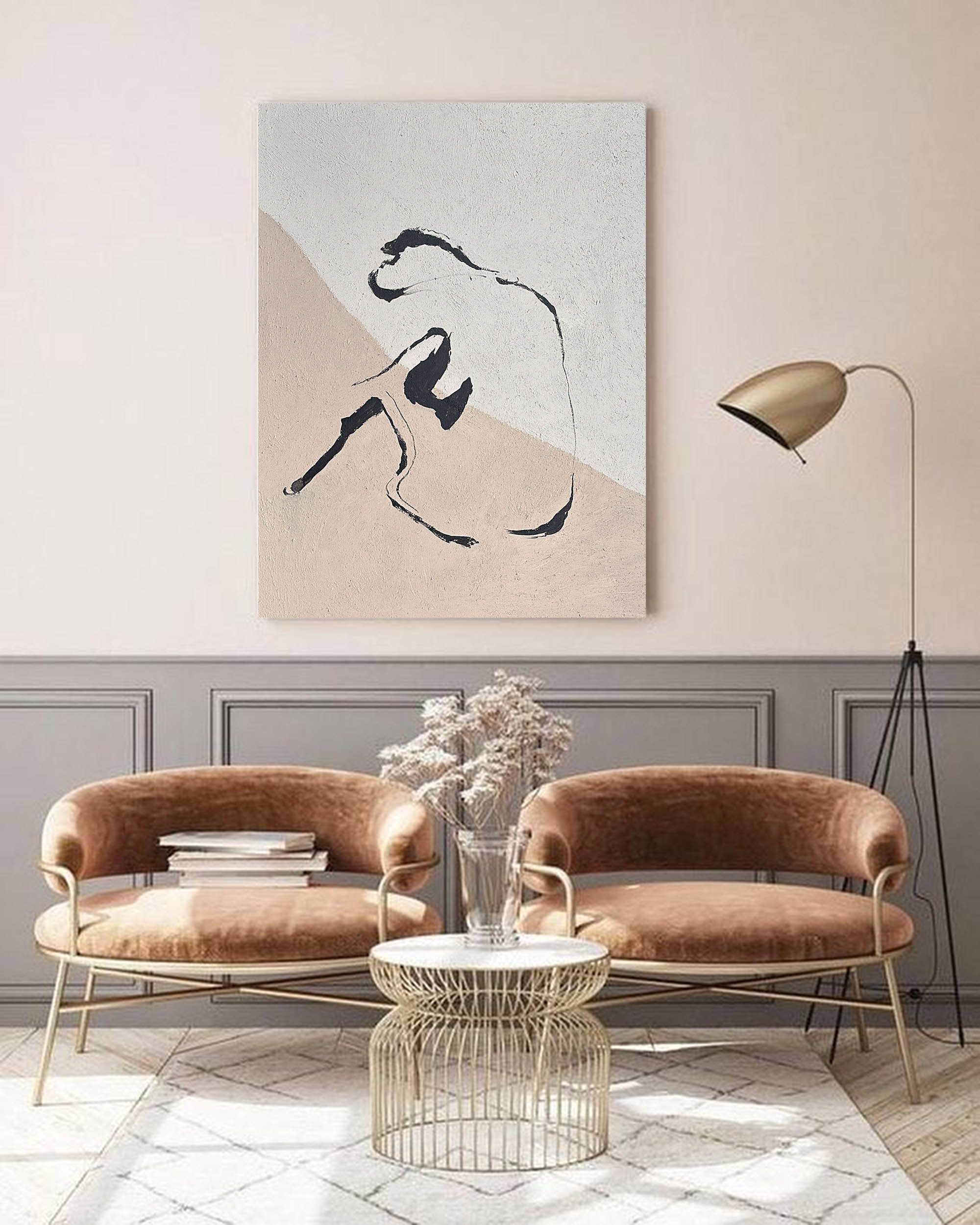 Minimalist Seated Figure Oil Painting