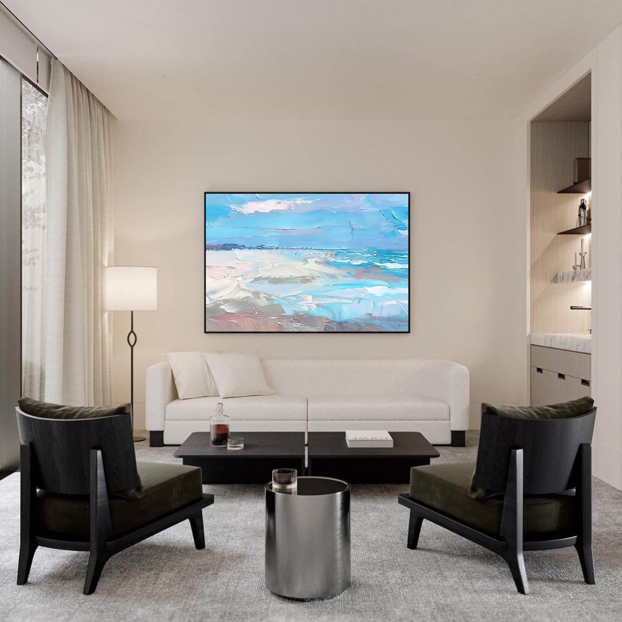 Serene Blue Coastal Abstract Canvas Wall Art