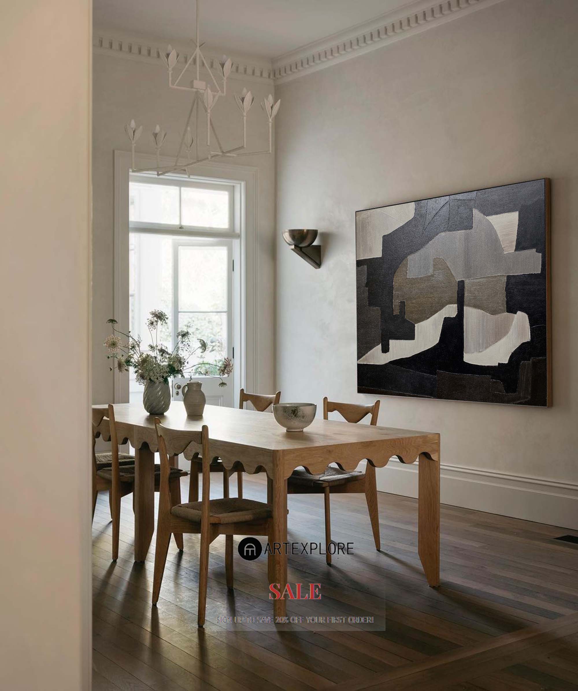 Minimalist Black White Grey Geometric Abstract Painting