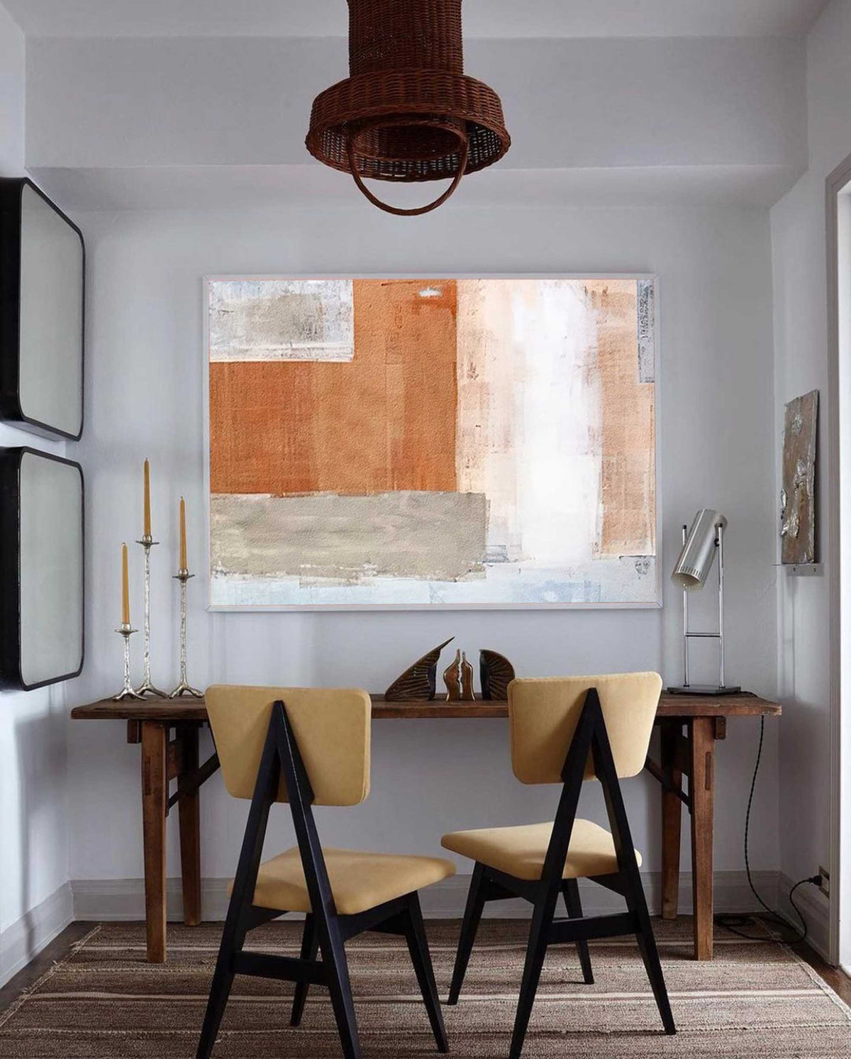 Terracotta Neutral Block Abstract Impasto Canvas Wall