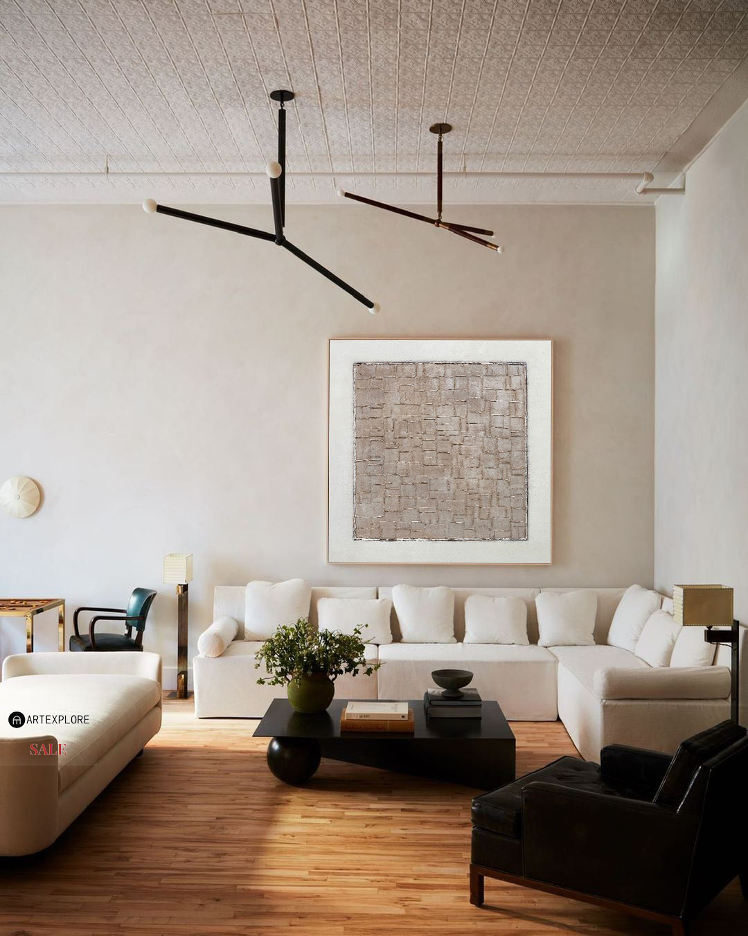 Mondrian Style Neutral Geometric Canvas Wall Art