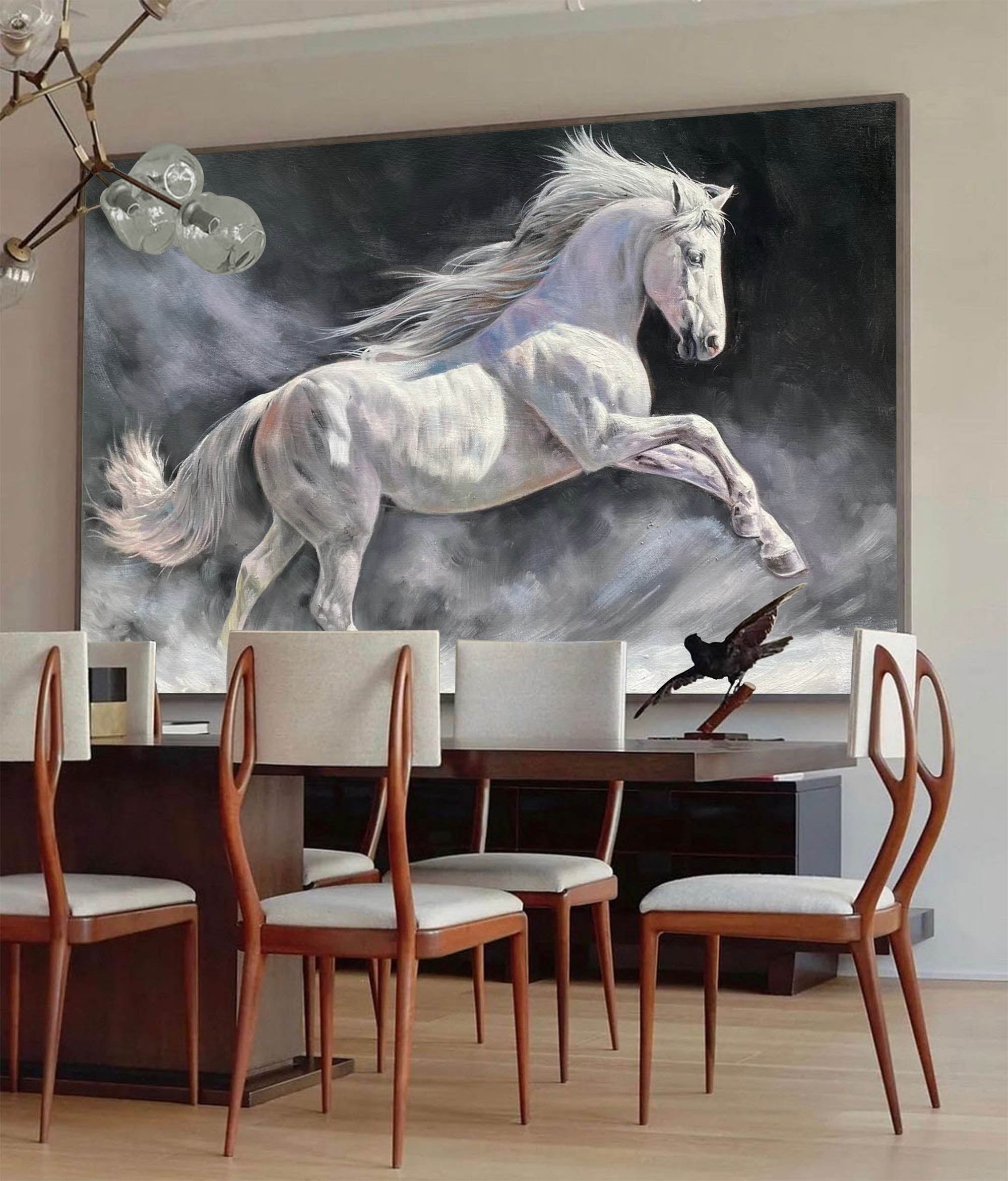 Smoky Dynamic Running Equine Animal Unstretched Linen Canvas Wall Art
