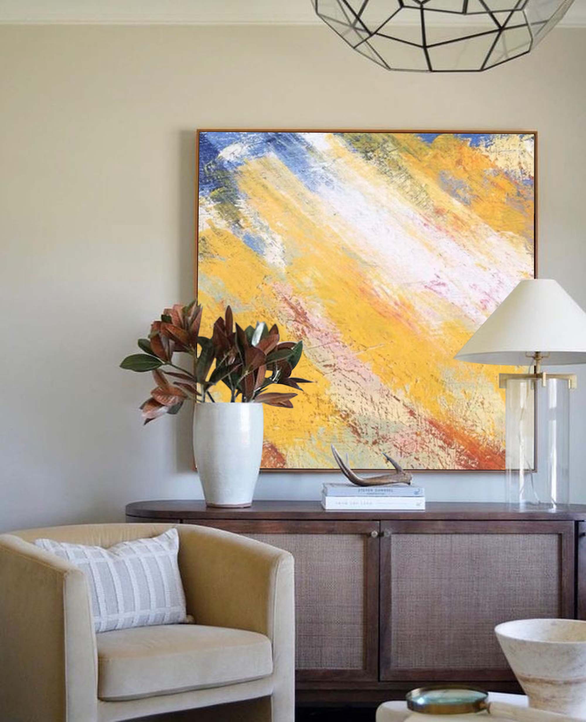 Sunlit Yellow Abstract Canvas Wall Art