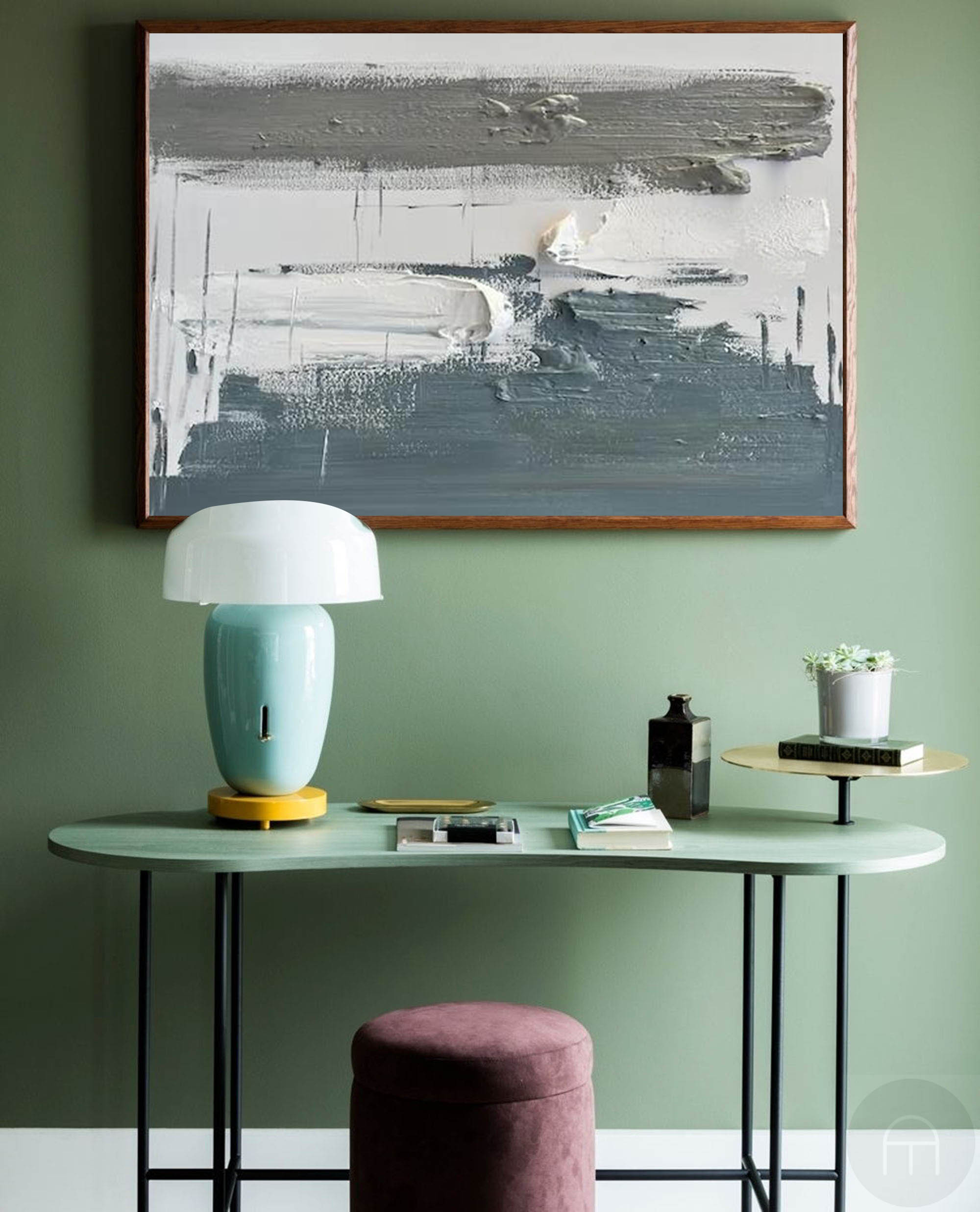 Slate‑Grey‑White Horizontal Layer‑Brush Impasto‑Textured Artwork