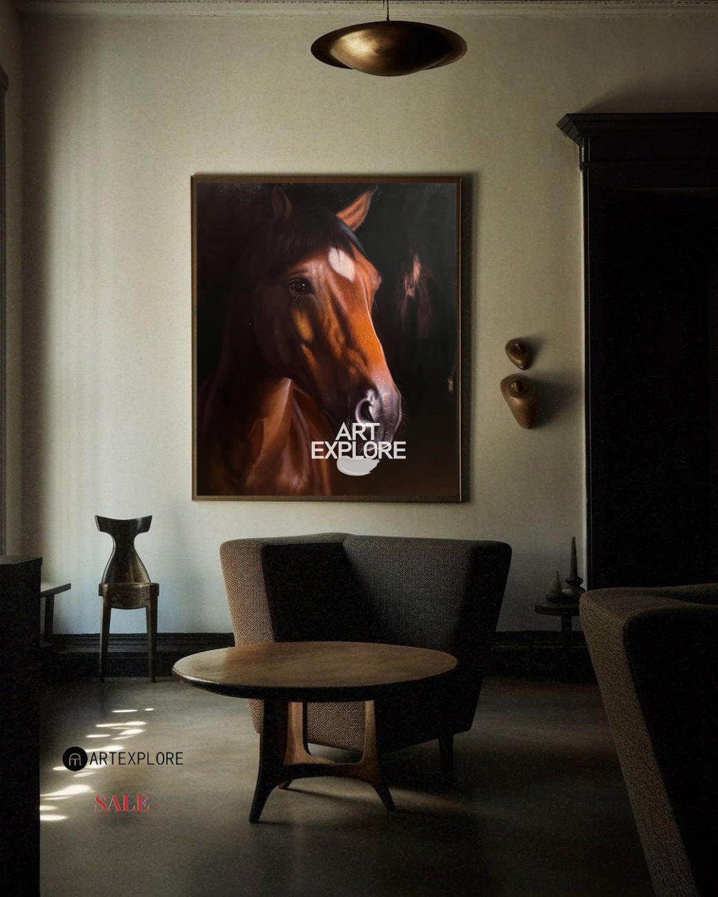 Brown Horse Portrait Oil Painting Wall Art