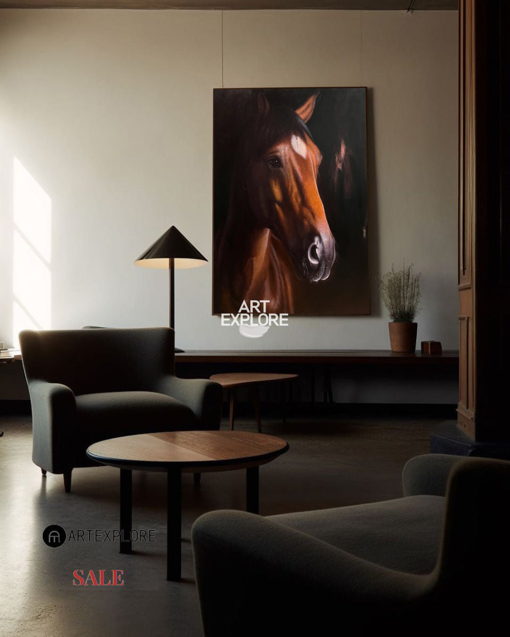 Brown Horse Portrait Oil Painting Wall Art