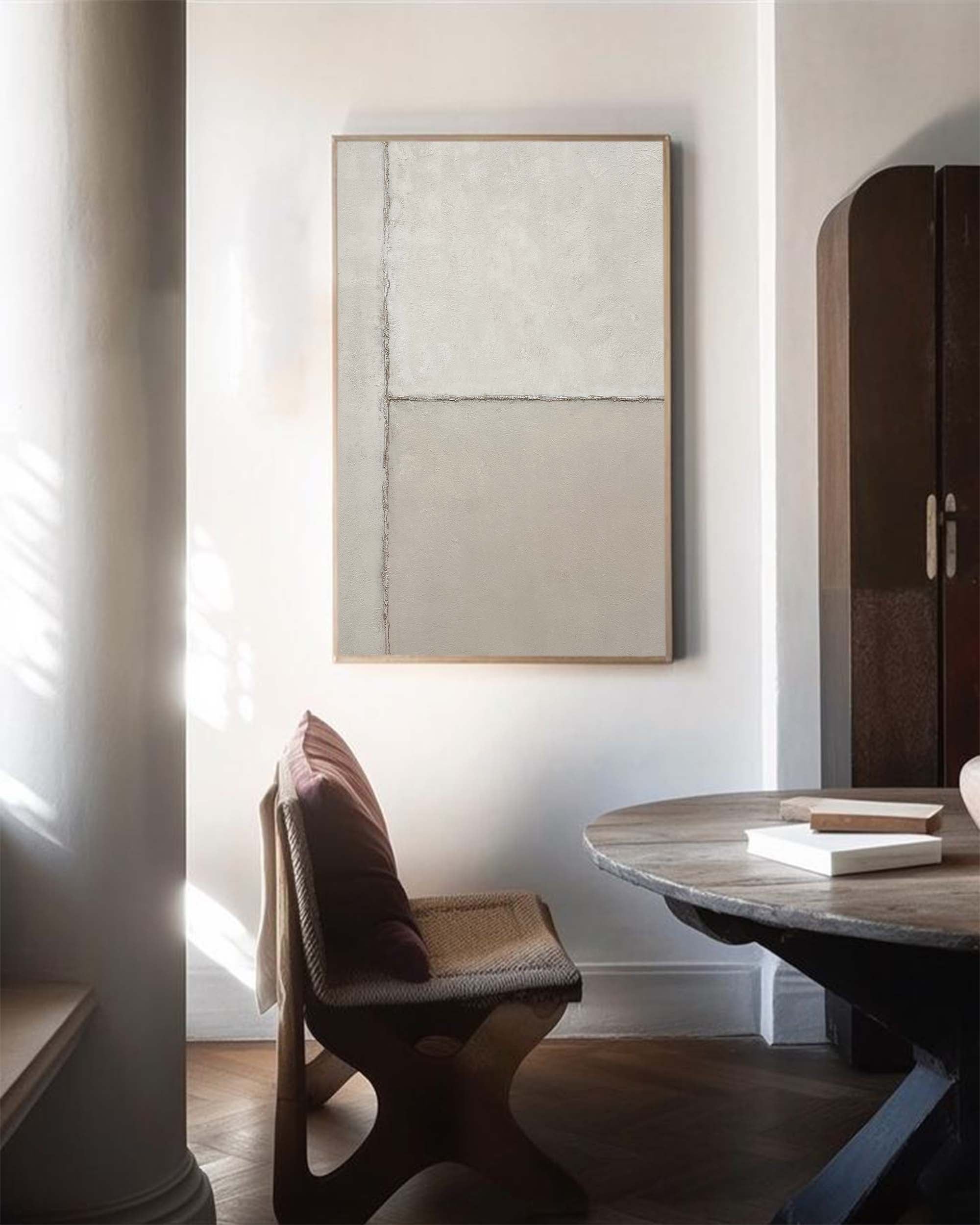 Neutral Beige Minimalist Line Abstract Painting