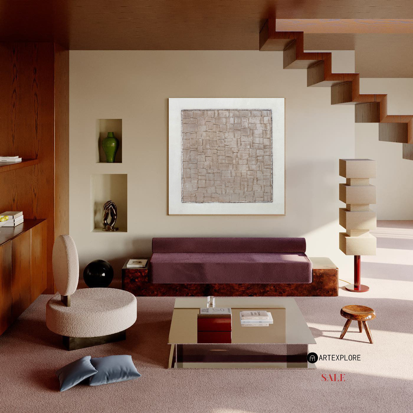 Mondrian Style Neutral Geometric Canvas Wall Art