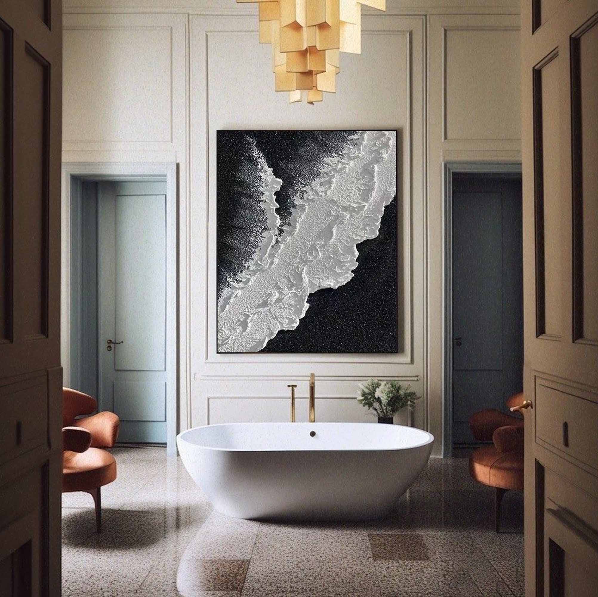 Textured Black Ocean Wave Canvas Wall Art