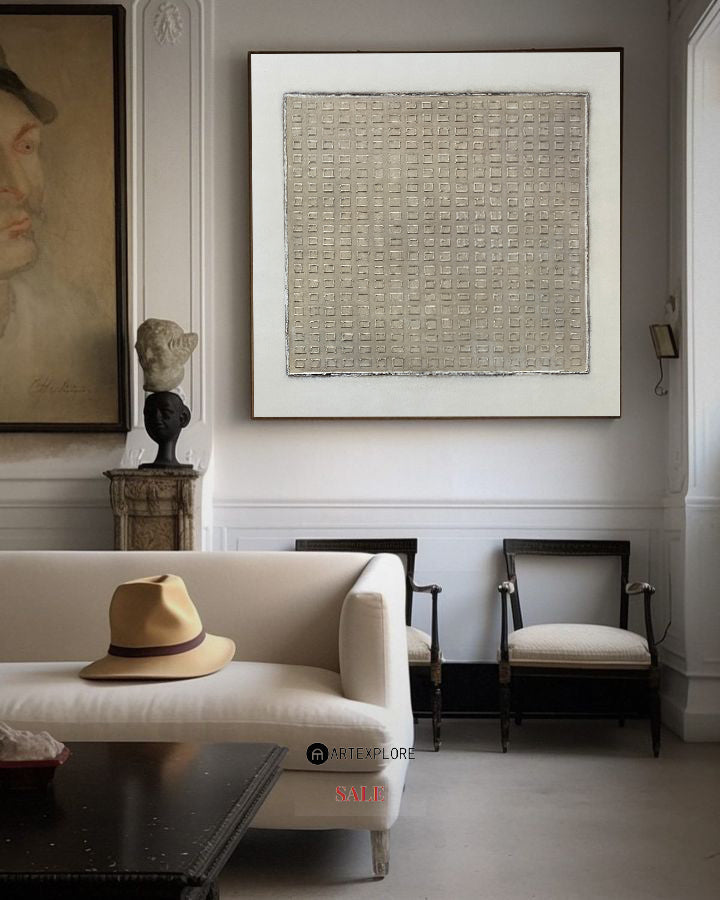 Burri Style Neutral Textured Square Canvas Art