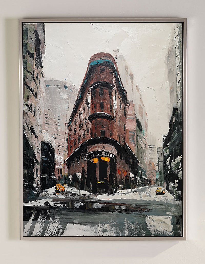 Vintage Urban Building Snowy Street Wall Art