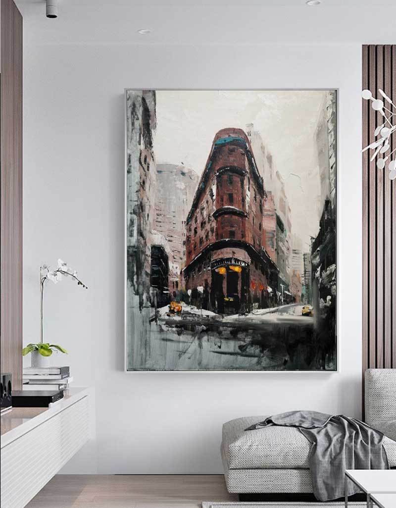 Vintage Urban Building Snowy Street Wall Art