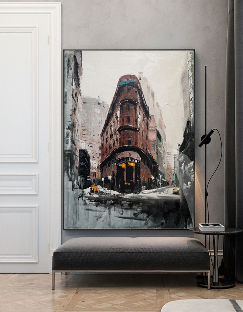 Vintage Urban Building Snowy Street Wall Art