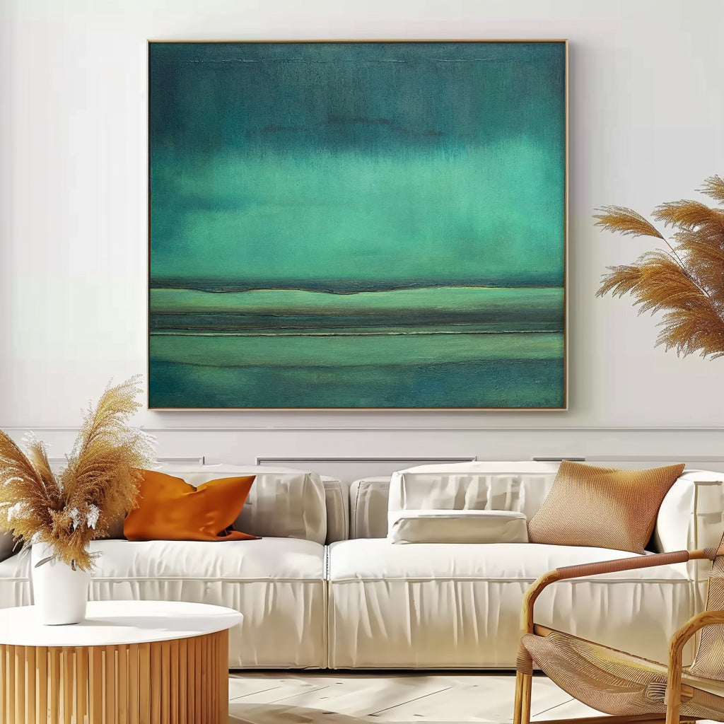 Deep Green Abstract Horizon Landscape Impasto Canvas Wall Art
