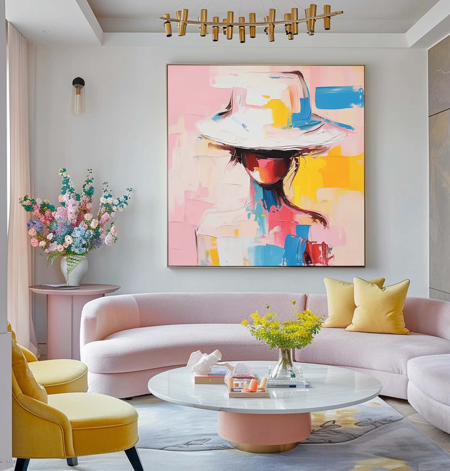 Wall Art Portrait Woman Wide Brim Hat