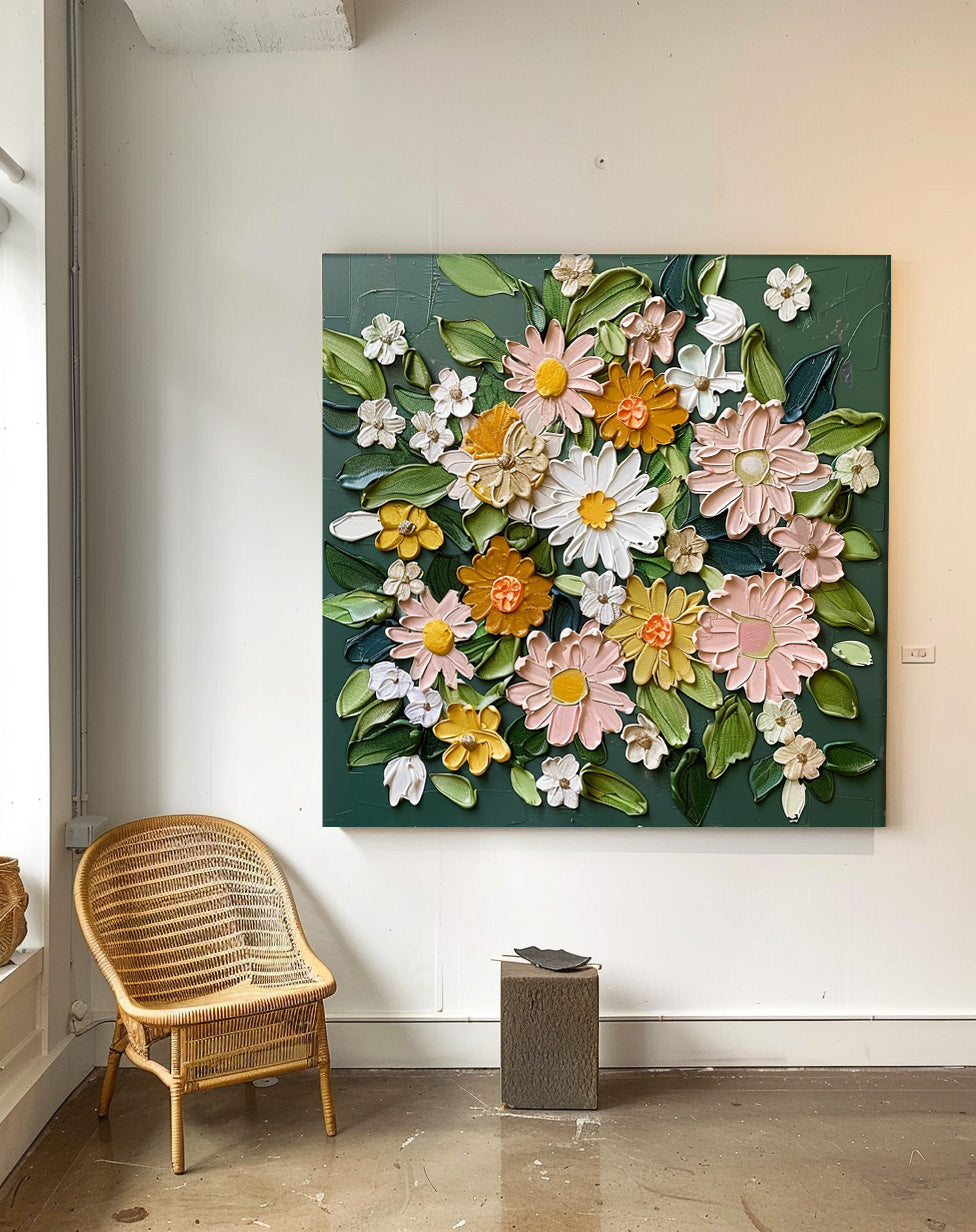 Wall Art Elegant Botanical Flower Impasto Vibrant