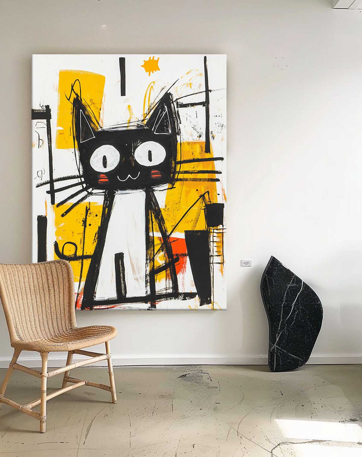 Abstract Black And White Cat Pop Art Wall Art