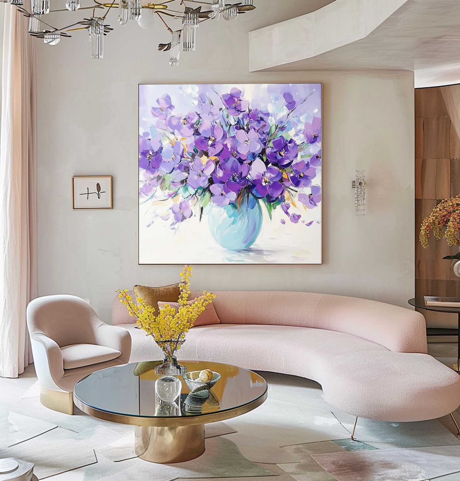 Lavender Purple Floral Bouquet Oil Painting