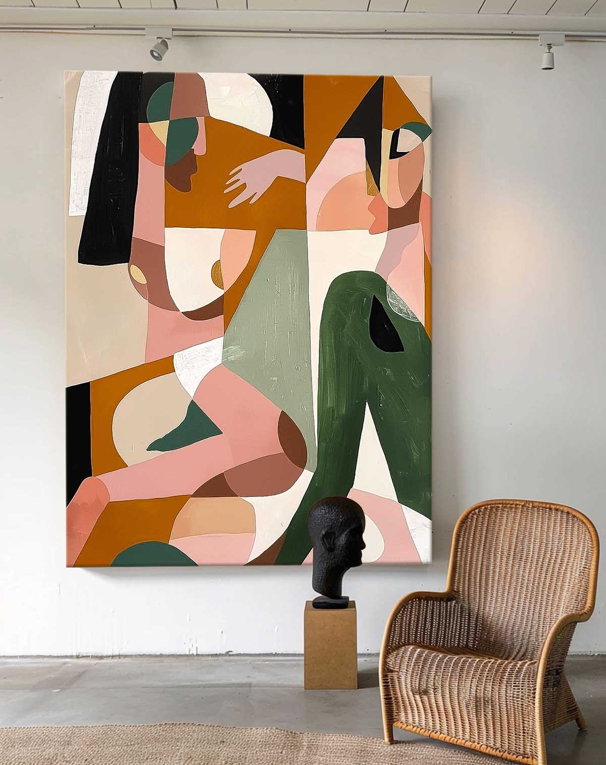 Warm Earth‑Tone Cubist Abstract Canvas Wall Art
