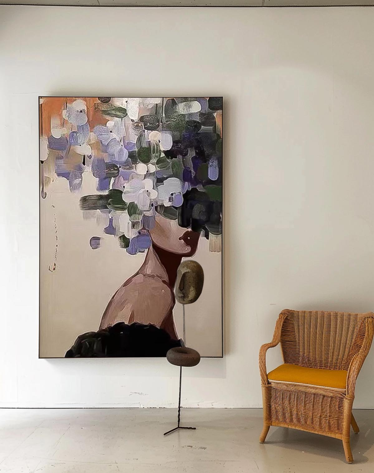 Abstract Woman With Floral Hair Impasto Canvas Wall Art
